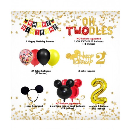 Cartoon Mouse Theme 2nd Birthday Party Decoration Set - Oh Twodles Second Birthday for Boy Cartoon Mouse Balloon Happy Birthd...