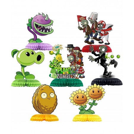 Plants vs Zombies Birthday Party Supplies 7Pcs Game Theme Honeycomb Centerpieces Table Toppers Photo Booth Props 3D Double Si...