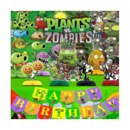 Plants vs Zombies Birthday Party Supplies 7Pcs Game Theme Honeycomb Centerpieces Table Toppers Photo Booth Props 3D Double Si...