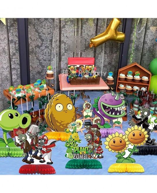 Plants vs Zombies Birthday Party Supplies 7Pcs Game Theme Honeycomb Centerpieces Table Toppers Photo Booth Props 3D Double Si...