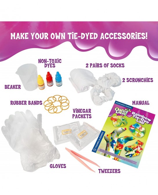 Ooze Labs Rainbow Tie-Dye Lab STEM Experiment Activity Kit | Design & Make Your Own Tie-Dye Socks & Scrunchies | Explore The ...