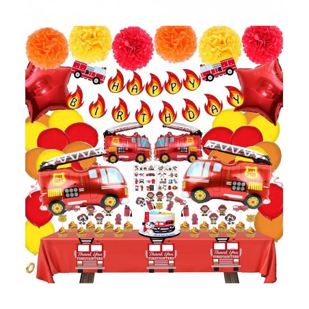 62PCS Premium Fire Truck Theme Birthday Party Supplies Fireman Happy Birthday Banner Firefighter Cake Topper Balloon Sticker ...