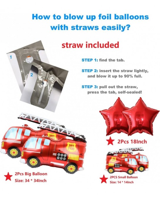 62PCS Premium Fire Truck Theme Birthday Party Supplies Fireman Happy Birthday Banner Firefighter Cake Topper Balloon Sticker ...