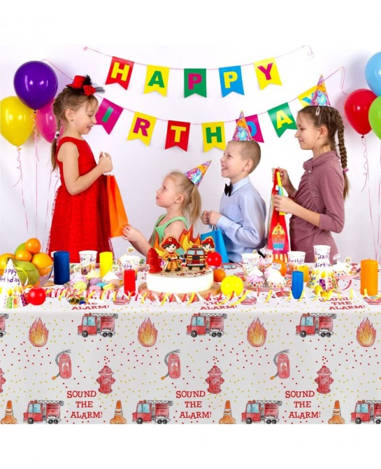 Fire Truck Birthday Party Tablecloth Supplies - Disposable Firefighter Party Table Cover Decorations Firetruck Fireman Theme ...