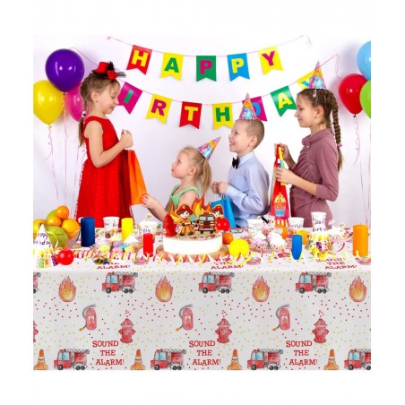 Fire Truck Birthday Party Tablecloth Supplies - Disposable Firefighter Party Table Cover Decorations Firetruck Fireman Theme ...