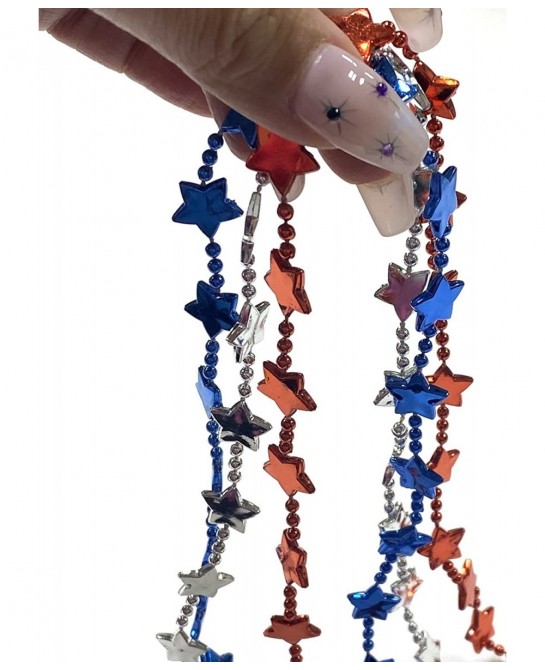 24 pcs USA Independence Day Beads 4th of July Star Necklaces Decoration Metallic Red Silver Blue Star Bead Necklaces American...