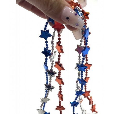 24 pcs USA Independence Day Beads 4th of July Star Necklaces Decoration Metallic Red Silver Blue Star Bead Necklaces American...