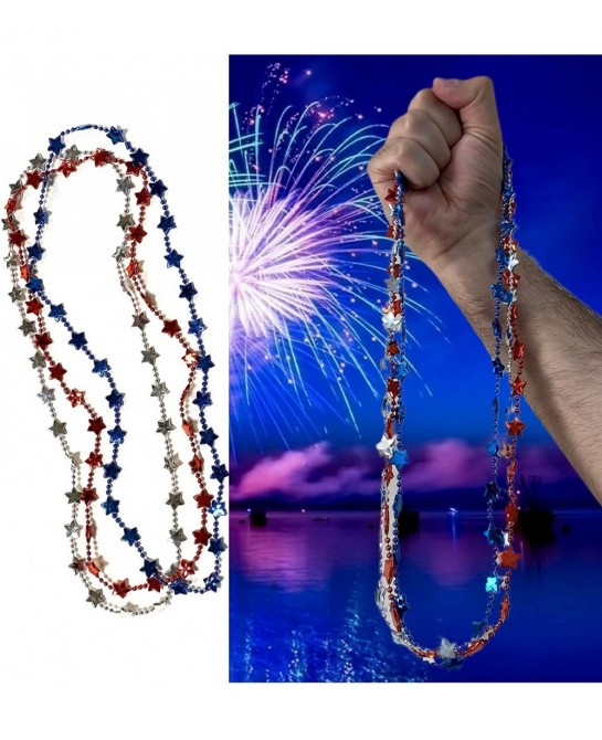 24 pcs USA Independence Day Beads 4th of July Star Necklaces Decoration Metallic Red Silver Blue Star Bead Necklaces American...