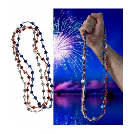 24 pcs USA Independence Day Beads 4th of July Star Necklaces Decoration Metallic Red Silver Blue Star Bead Necklaces American...