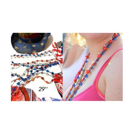 24 pcs USA Independence Day Beads 4th of July Star Necklaces Decoration Metallic Red Silver Blue Star Bead Necklaces American...