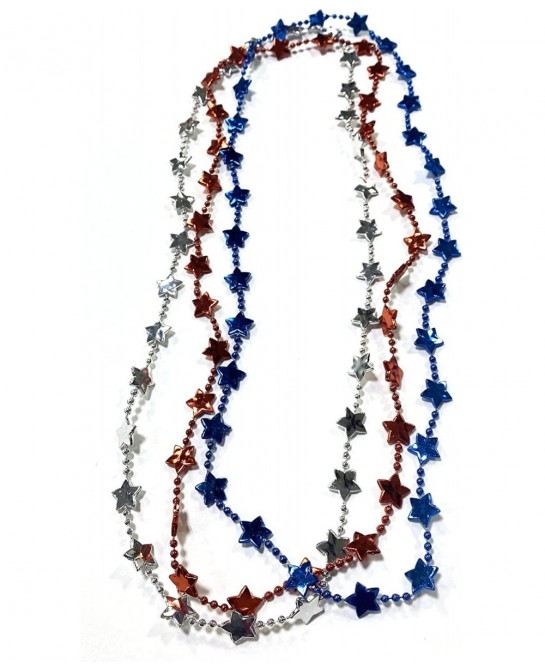 24 pcs USA Independence Day Beads 4th of July Star Necklaces Decoration Metallic Red Silver Blue Star Bead Necklaces American...