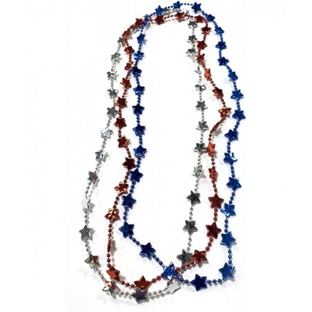 24 pcs USA Independence Day Beads 4th of July Star Necklaces Decoration Metallic Red Silver Blue Star Bead Necklaces American...