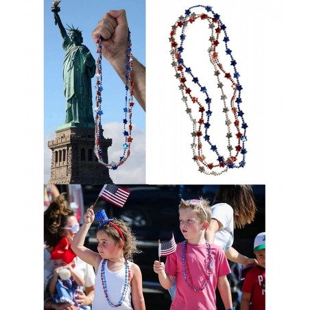 24 pcs USA Independence Day Beads 4th of July Star Necklaces Decoration Metallic Red Silver Blue Star Bead Necklaces American...