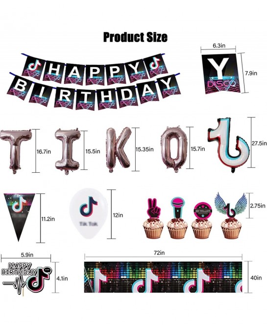 154Pcs Music Birthday Party Decorations for 10 Guests Supplies Including Banners Tablecloths Balloons Cake Toppers Cutlery Po...