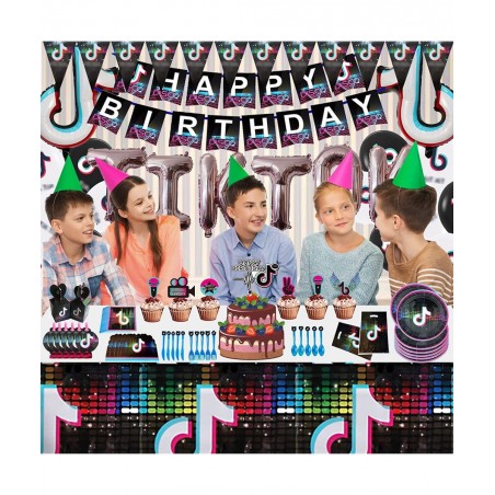 154Pcs Music Birthday Party Decorations for 10 Guests Supplies Including Banners Tablecloths Balloons Cake Toppers Cutlery Po...