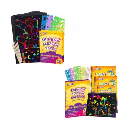 Gifts for 3-12 Year Old Girls Boys - Rainbow Scratch Notebooks Arts Crafts Supplies Set Color Drawing Paper Kit for Kids Birt...