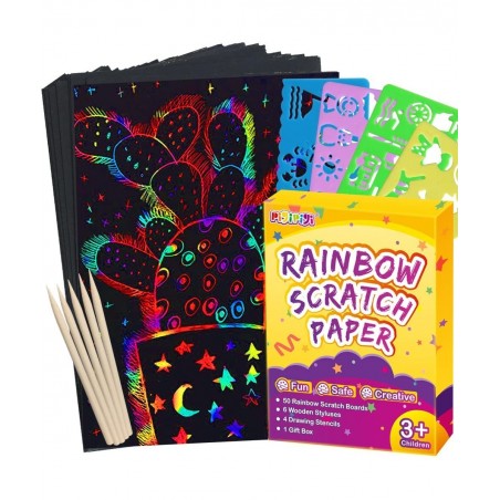 Gifts for 3-12 Year Old Girls Boys - Rainbow Scratch Notebooks Arts Crafts Supplies Set Color Drawing Paper Kit for Kids Birt...