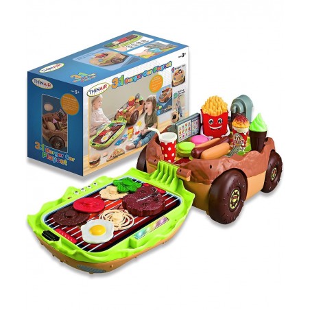 Burger Car Kids’ Kitchen Playset: 3 Pretend Play Toys in 1 with Fun Lights & Sounds Includes Burger-Shaped Toy Car Toy Food T...