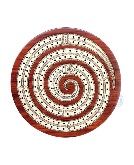 Spiral Shape 2 Track Non-Continuous Cribbage Board - Push Drawer Storage for Pegs and 1 Deck of Cards with Score Marking Fiel...