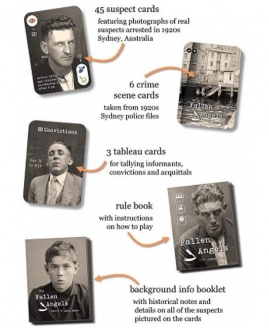 Fallen Angels - Card Game (Deduce The Right Evidence to cooperatively Convict The Suspects from 1920s Australia) $24.72 Marbl...