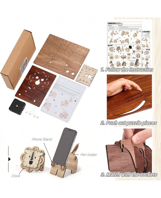 3D Wood Puzzle Desktop Clock 3D Puzzles Desktop Clock Model Building Kit Phone Stand and Pen Holder 3D Model Toy $14.41 3-D P...