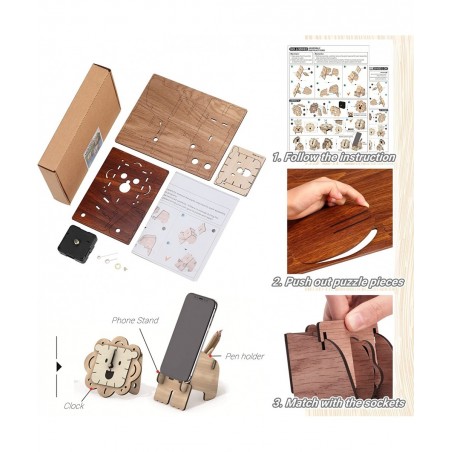 3D Wood Puzzle Desktop Clock 3D Puzzles Desktop Clock Model Building Kit Phone Stand and Pen Holder 3D Model Toy $14.41 3-D P...