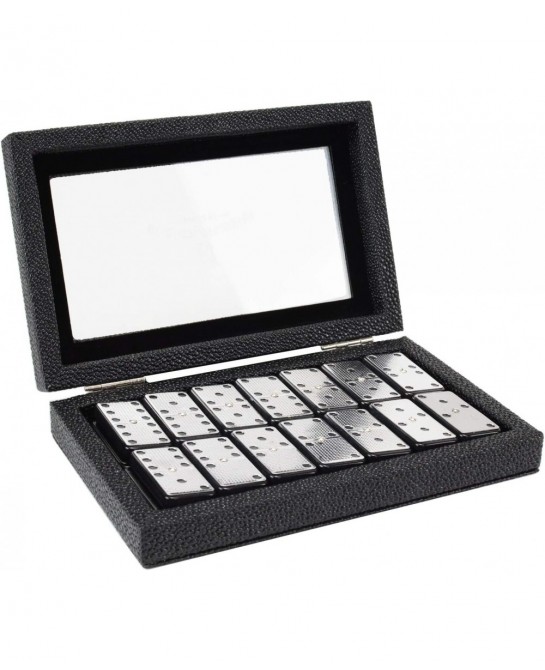 Metal Surface Dominoes Set Double 6 - Premium Classic 28 Pieces Double Six in Durable PU Wooden Box for Christma Party Entert...