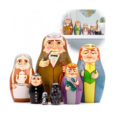 Sherlock Holmes Nesting Dolls Set of 7 pcs - Russian Dolls with Holmes and Watson - Wooden Sherlock Holmes Dolls - Handmade S...
