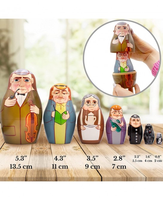 Sherlock Holmes Nesting Dolls Set of 7 pcs - Russian Dolls with Holmes and Watson - Wooden Sherlock Holmes Dolls - Handmade S...
