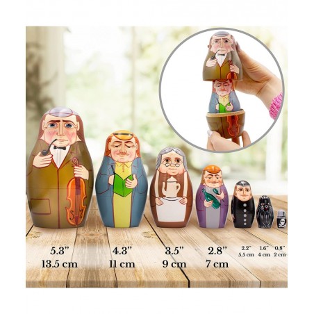 Sherlock Holmes Nesting Dolls Set of 7 pcs - Russian Dolls with Holmes and Watson - Wooden Sherlock Holmes Dolls - Handmade S...