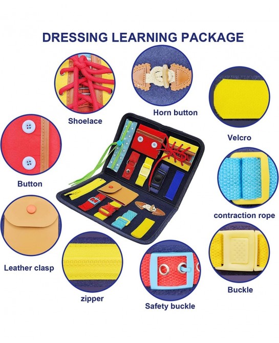 Toddler Busy Board Toys Preschool Educational Learning Toys Kids Learn to Dress Buckle Basic Skills Montessori Toys for Toddl...
