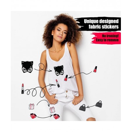 Unique designed fabric stickers for clothes No ironing. No harm to fabrics! Colorful & special fashion stickers which designe...