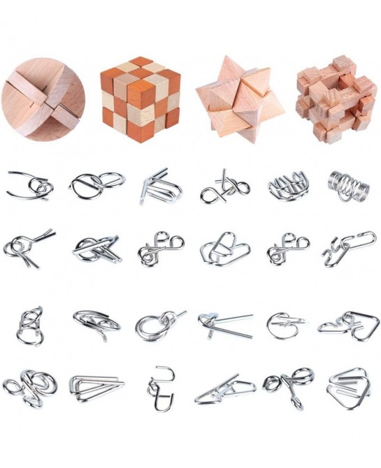Brain Teaser Puzzle for Kids Adults Puzzle Games Wooden and Metal 3D Unlock Interlocking Puzzle Educational Toy 28Pcs $49.15 ...