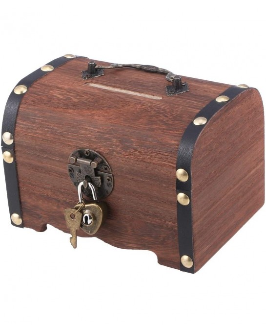 Wooden Vintage Coin Box with Lock Retro Treasure Storage Box Saving Box Case for Children $39.71 Kids' Money Banks