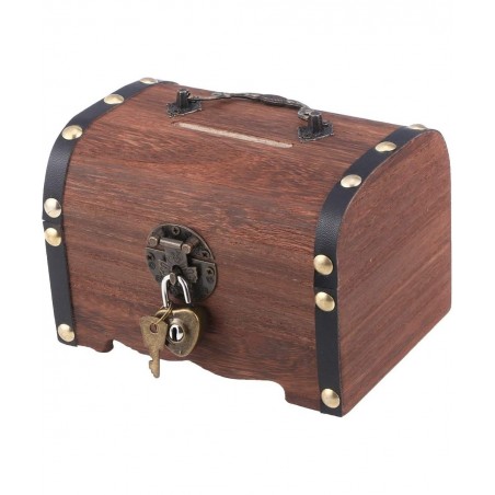Wooden Vintage Coin Box with Lock Retro Treasure Storage Box Saving Box Case for Children $39.71 Kids' Money Banks