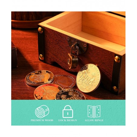 Wooden Vintage Coin Box with Lock Retro Treasure Storage Box Saving Box Case for Children $39.71 Kids' Money Banks