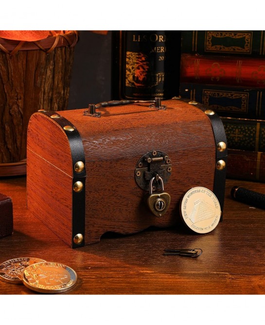 Wooden Vintage Coin Box with Lock Retro Treasure Storage Box Saving Box Case for Children $39.71 Kids' Money Banks