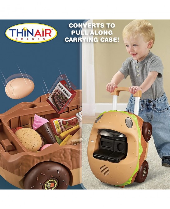 Burger Car Kids’ Kitchen Playset: 3 Pretend Play Toys in 1 with Fun Lights & Sounds Includes Burger-Shaped Toy Car Toy Food T...