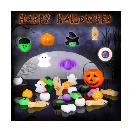40 Pcs Halloween Mochi Squishies Toys Halloween Party Favors for Kids Pumpkin Ghost Squishy Anxiety Toys Mochi Squishy Toy St...
