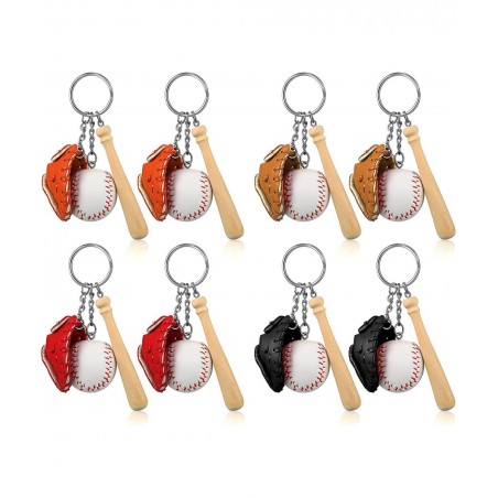 8 Pieces Mini Baseball Keychains Three-piece Baseball Gloves Wooden Bat Keychain Baseball Sports Keychain for Car Keys Backpa...