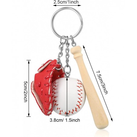 8 Pieces Mini Baseball Keychains Three-piece Baseball Gloves Wooden Bat Keychain Baseball Sports Keychain for Car Keys Backpa...