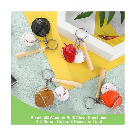 8 Pieces Mini Baseball Keychains Three-piece Baseball Gloves Wooden Bat Keychain Baseball Sports Keychain for Car Keys Backpa...