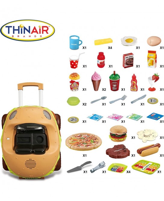 Burger Car Kids’ Kitchen Playset: 3 Pretend Play Toys in 1 with Fun Lights & Sounds Includes Burger-Shaped Toy Car Toy Food T...