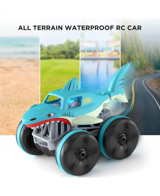 Remote Control Car Amphibious 2.4 GHz 4WD 1:14 Scale All-Terrain Waterproof Remote Control Monster Truck RC Boat Shark Car To...
