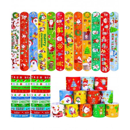72pcs Christmas Slap Bracelets Silicone Bracelets Bulk Party Favors Toys for Kids Xmas Party Favors Christmas Stocking Stuffe...