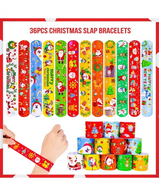 72pcs Christmas Slap Bracelets Silicone Bracelets Bulk Party Favors Toys for Kids Xmas Party Favors Christmas Stocking Stuffe...
