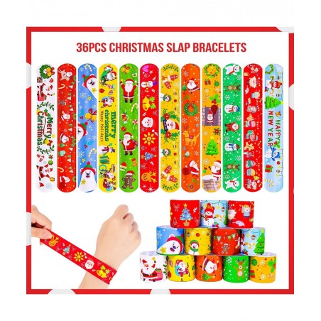 72pcs Christmas Slap Bracelets Silicone Bracelets Bulk Party Favors Toys for Kids Xmas Party Favors Christmas Stocking Stuffe...