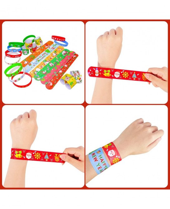 72pcs Christmas Slap Bracelets Silicone Bracelets Bulk Party Favors Toys for Kids Xmas Party Favors Christmas Stocking Stuffe...