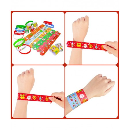 72pcs Christmas Slap Bracelets Silicone Bracelets Bulk Party Favors Toys for Kids Xmas Party Favors Christmas Stocking Stuffe...