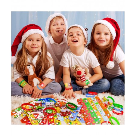 72pcs Christmas Slap Bracelets Silicone Bracelets Bulk Party Favors Toys for Kids Xmas Party Favors Christmas Stocking Stuffe...